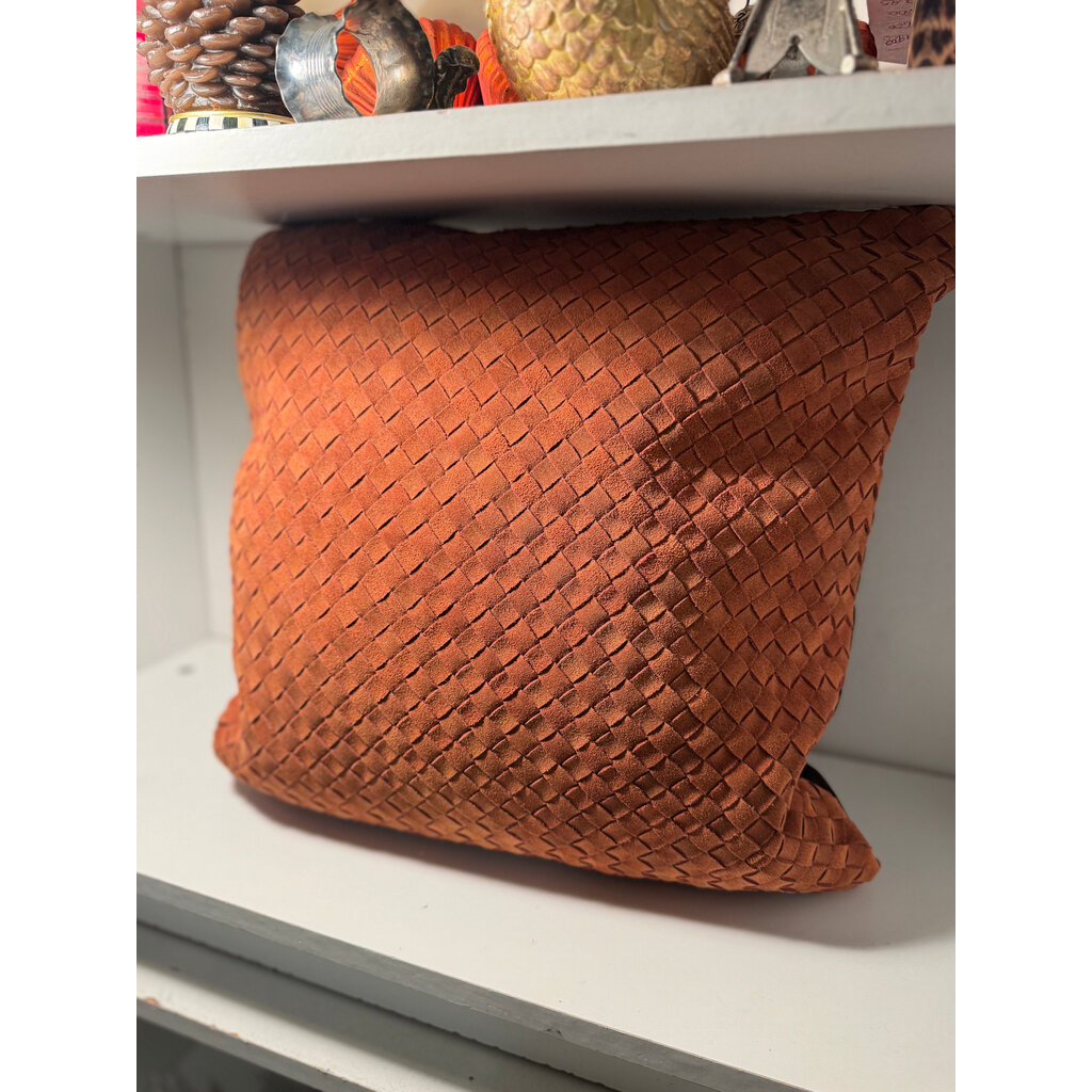 18" Brown Basketweave Hide Pillow