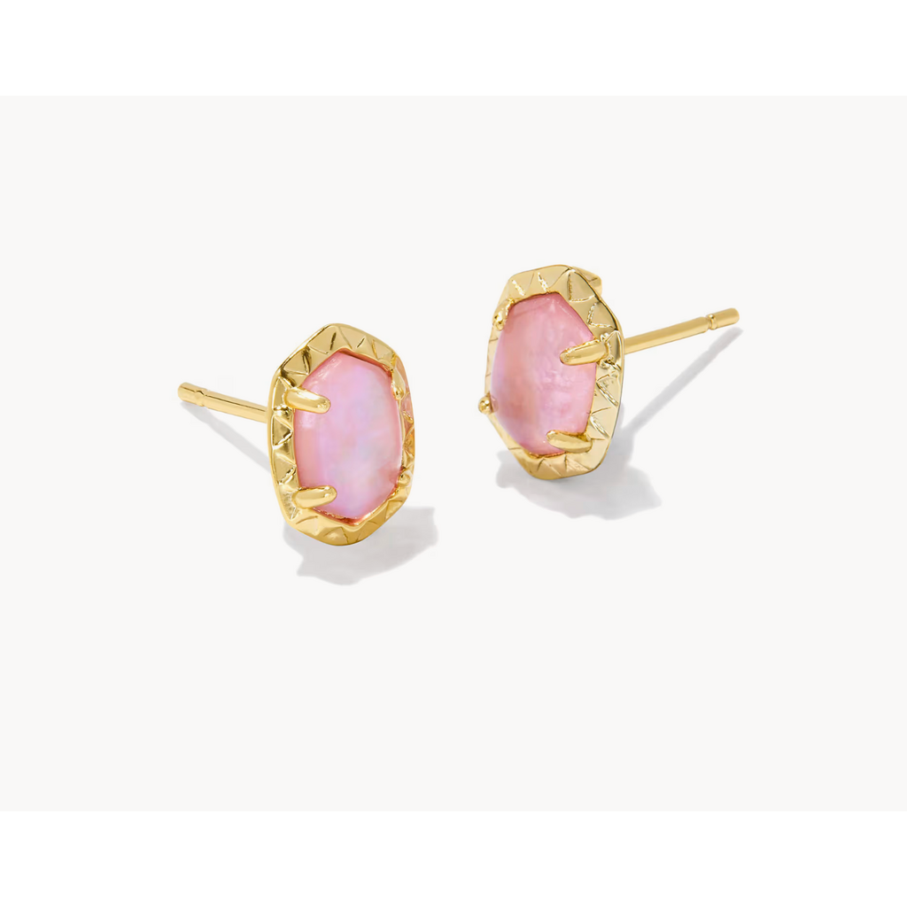 Kendra Scott Daphne Stud Earrings Gold Light Pink Iridescent Abalone