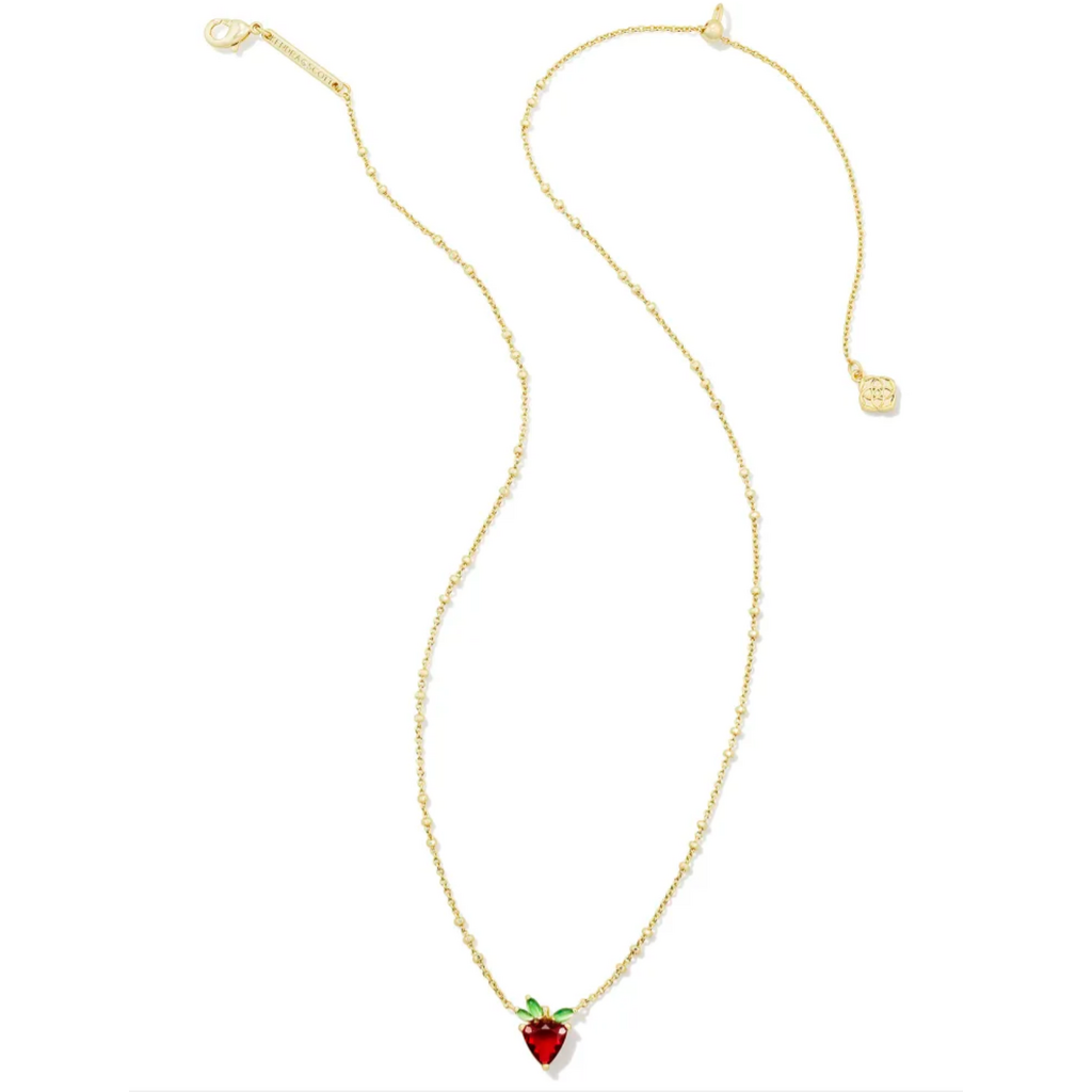 Kendra Scott Strawberry Short Pendant Necklace Gold Dark Pink Crystal