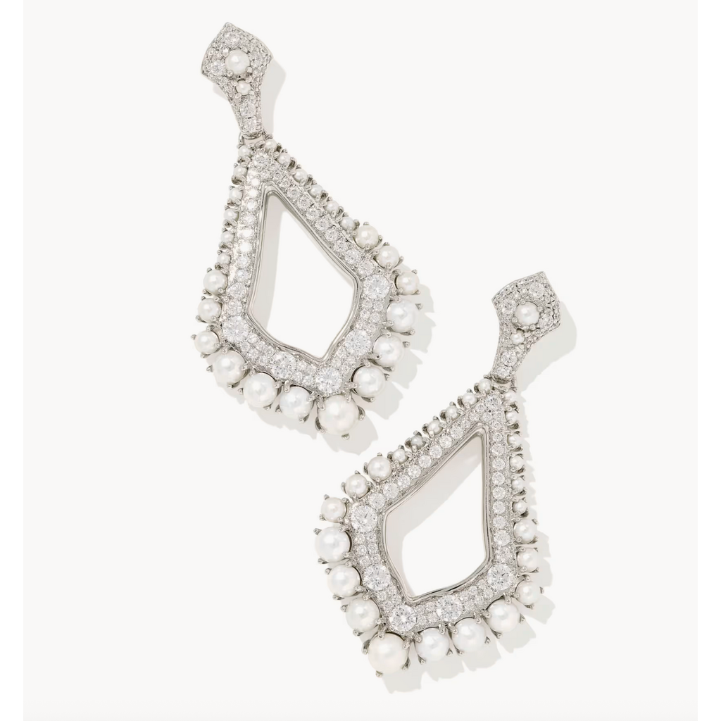 Kendra Scott Krista Statement Earrings Silver White Mix