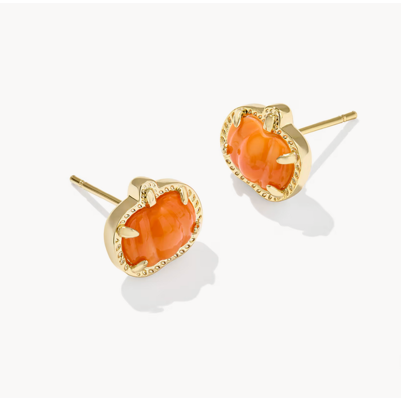 Kendra Scott Pumpkin Stud Earrings Gold Orange Mother Of Pearl