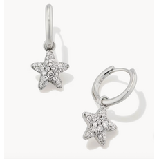 Kendra Scott Jae Star Pave Huggie Earrings Silver White Crystal