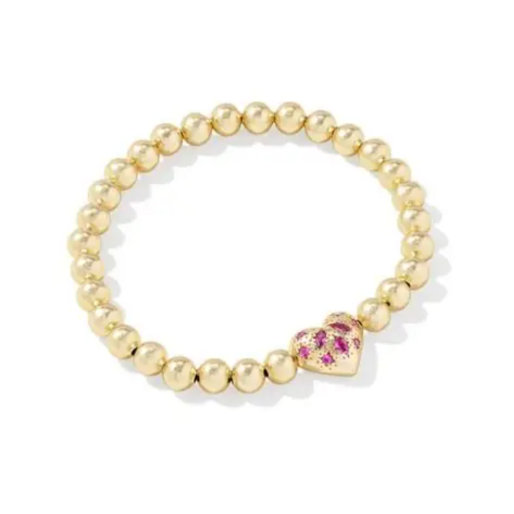 Kendra Scott Holland Gold Heart Stretch Bracelet in Pink Crystal