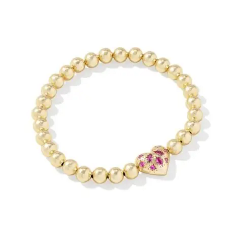 Kendra Scott Holland Gold Heart Stretch Bracelet in Pink Crystal