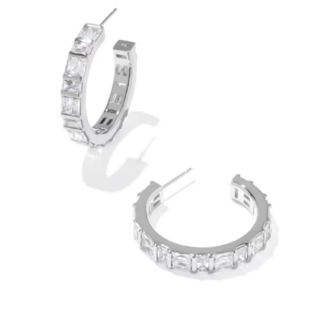 Kendra Scott Jamie Hoop Earring Rhod Metal White CZ