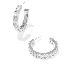 Kendra Scott Jamie Hoop Earring Rhod Metal White CZ