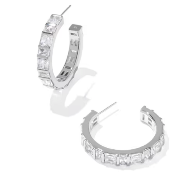 Kendra Scott Jamie Hoop Earring Rhod Metal White CZ