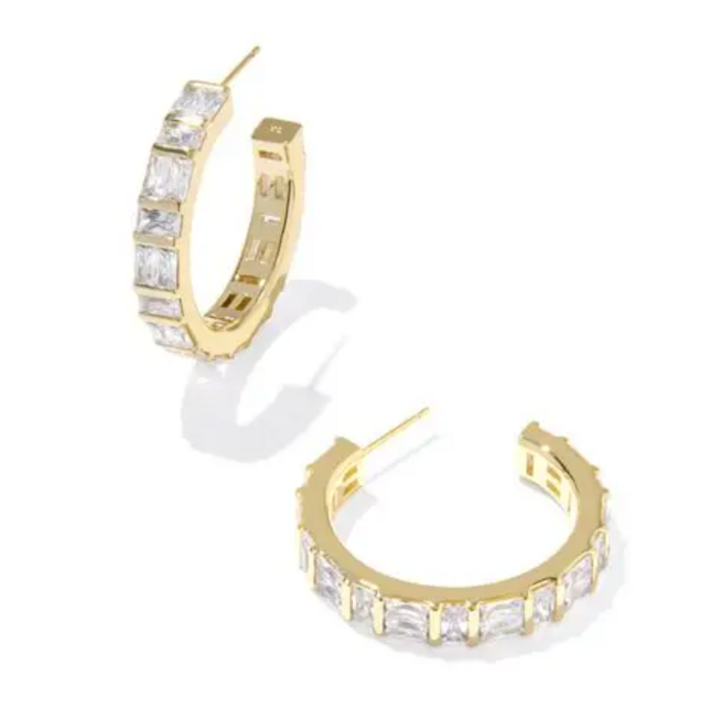 Kendra Scott Jamie Hoop Earrings | Gold Metal White Cubic Zirconia