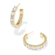Kendra Scott Jamie Hoop Earrings | Gold Metal White Cubic Zirconia