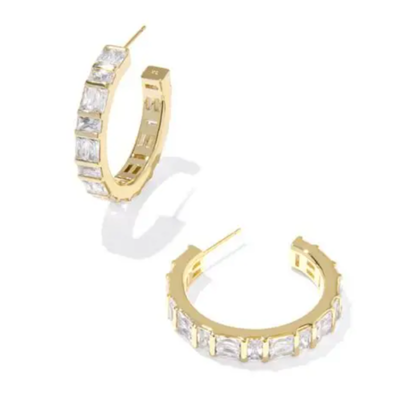 Kendra Scott Jamie Hoop Earrings | Gold Metal White Cubic Zirconia