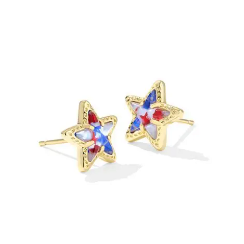 Kendra Scott Cassidy Stud Earring Gold Red white Blue Illusion