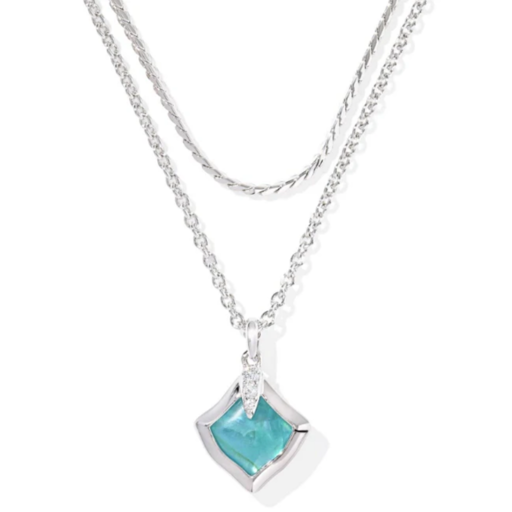 Kendra Scott Joelle Multi Strand Necklace Rhod Aqua Illusion