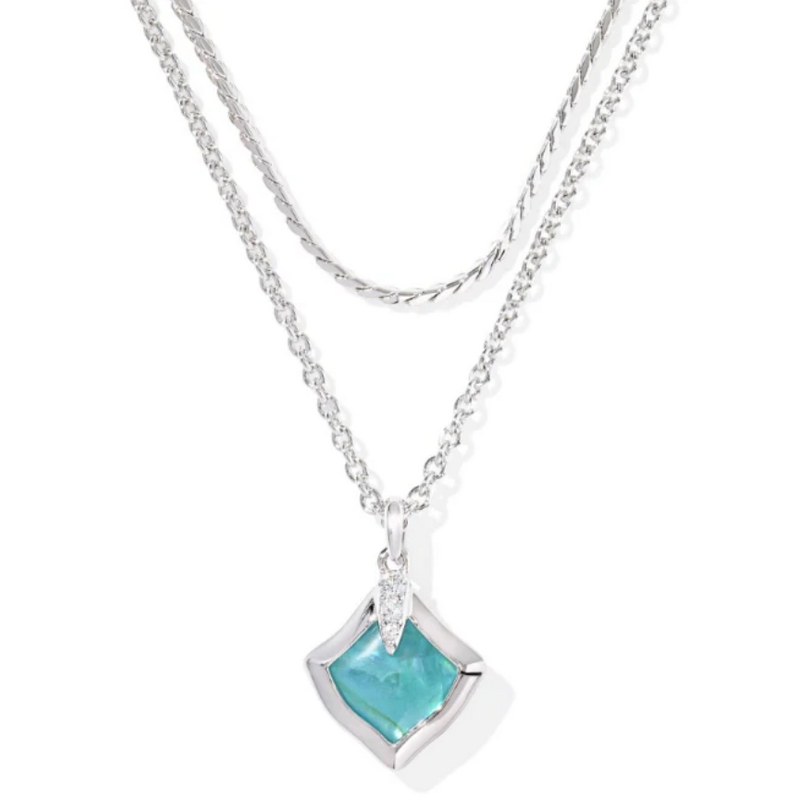 Kendra Scott Joelle Multi Strand Necklace Rhod Aqua Illusion