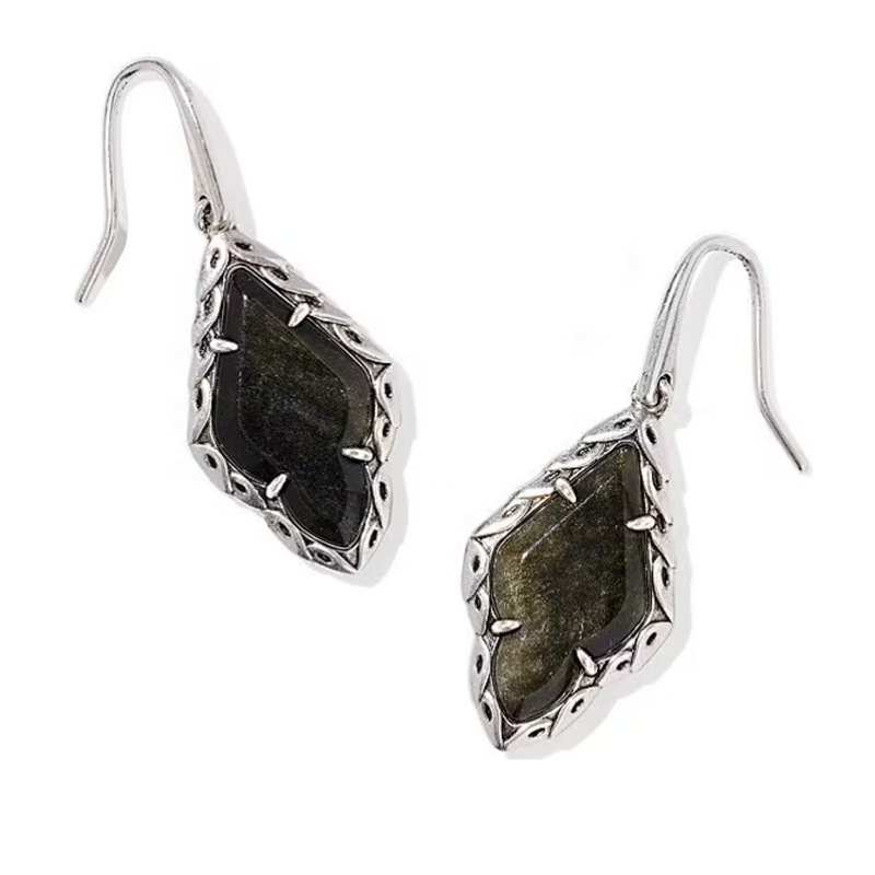 Kendra Scott Adeline Vintage Silver Drop Earrings | Obsidian