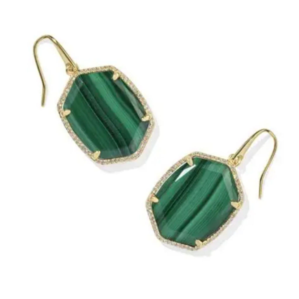 Kendra Scott Daphne Pave Frame Drop Earrings Gold Green Malachite