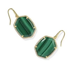 Kendra Scott Daphne Pave Frame Drop Earrings Gold Green Malachite