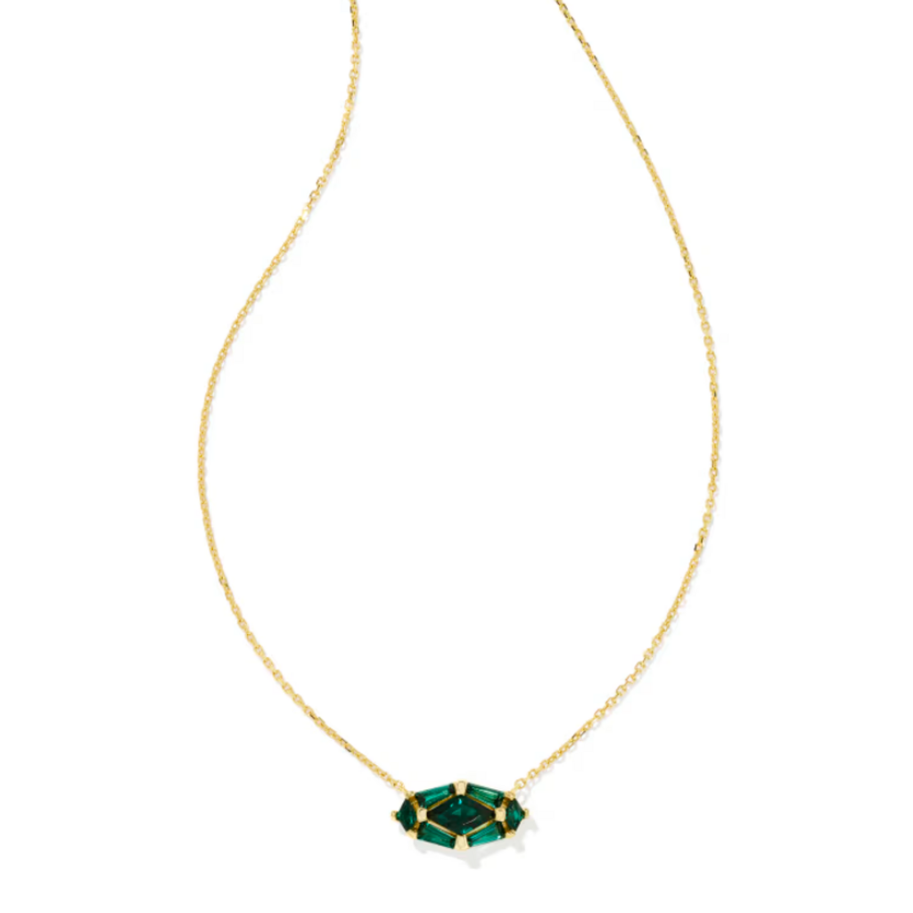 Kendra Scott Lindy Rae Elisa Short Pendant Gold Green Crystal