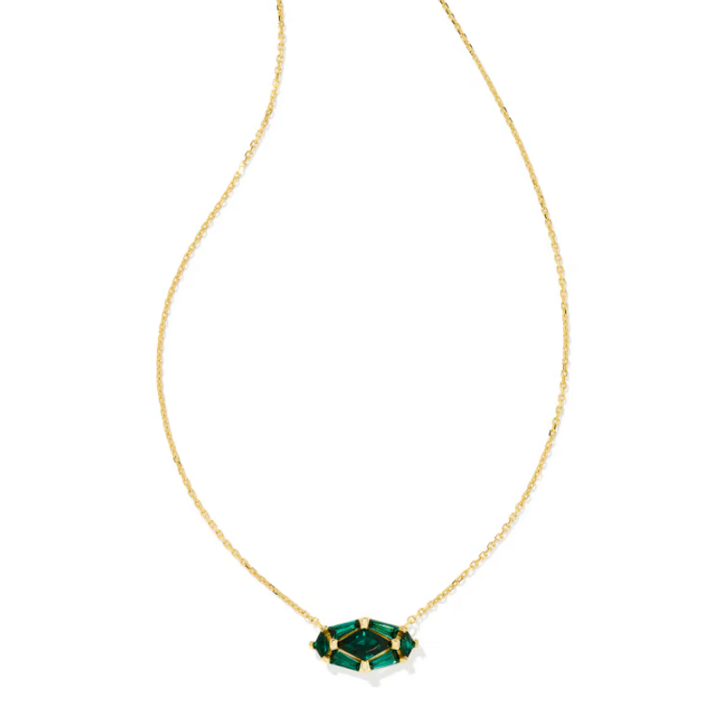 Kendra Scott Lindy Rae Elisa Short Pendant Gold Green Crystal