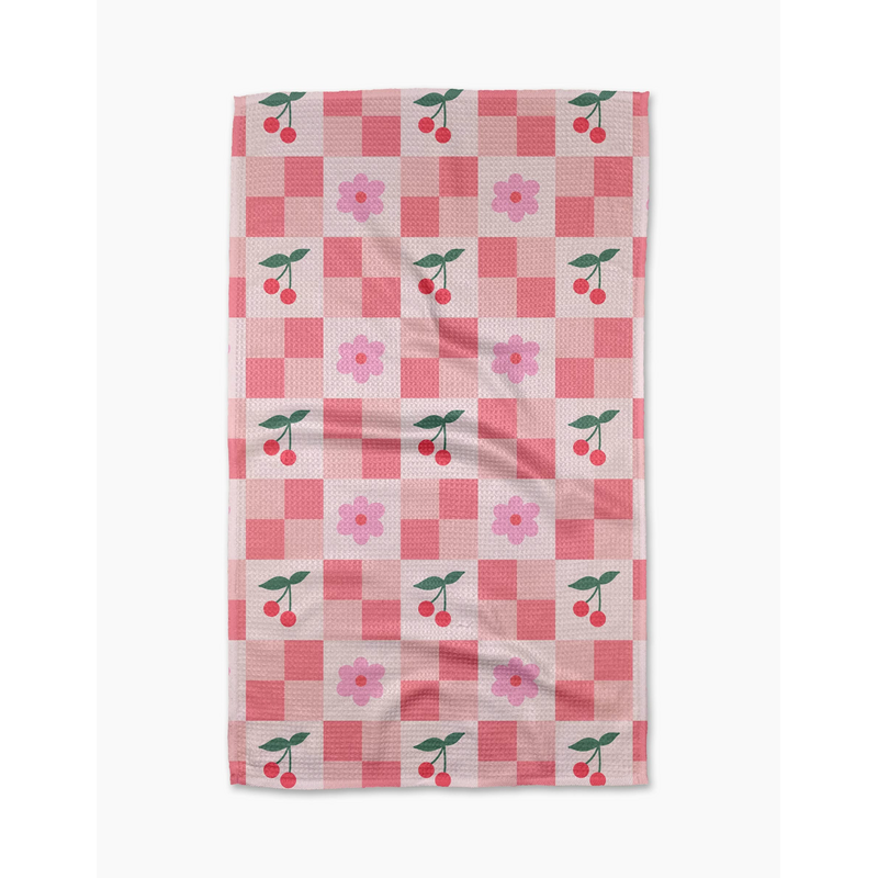 Geometry Floral and Cherries Tea Towel