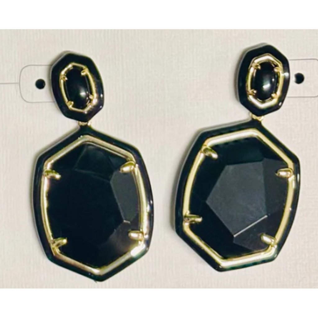 Daphne Enamel Frame Drop Earring Gold Black Agate