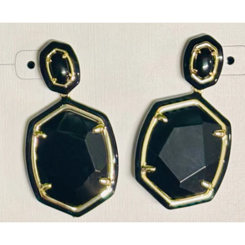 Daphne Enamel Frame Drop Earring Gold Black Agate