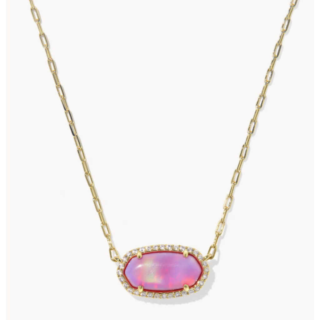 Elisa Pave Frame Pendant Necklace Gold Pink Opalescent Resin