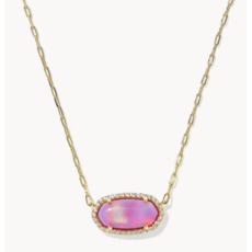 Elisa Pave Frame Pendant Necklace Gold Pink Opalescent Resin