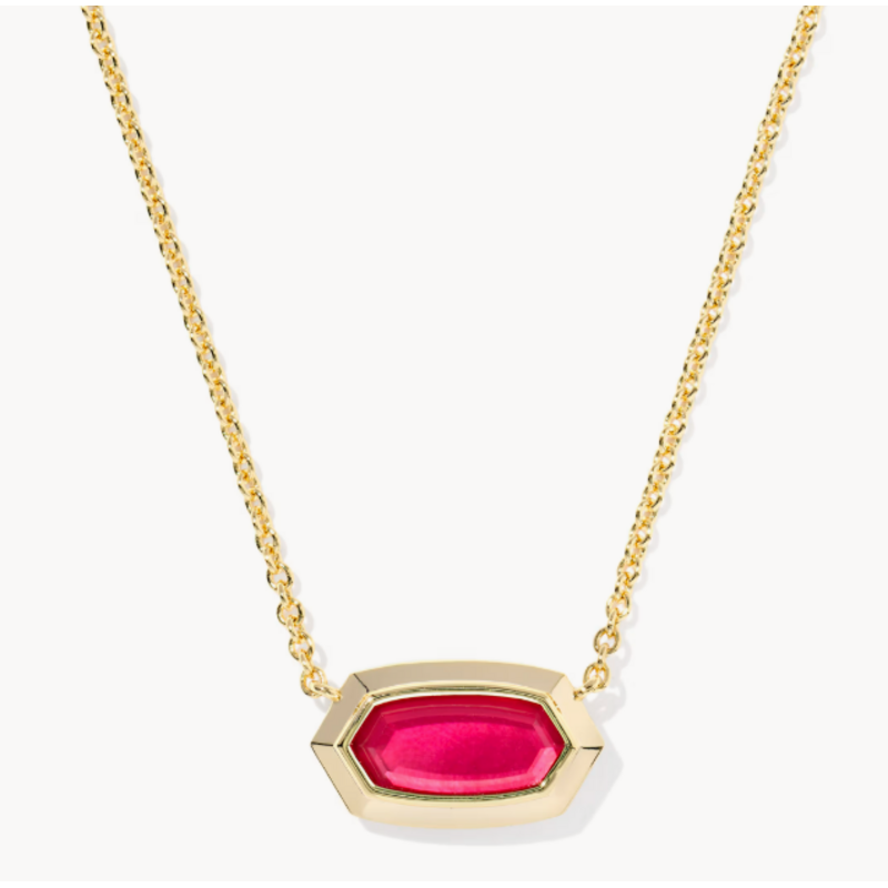 Kendra Scott Elisa Bezel Pendant Necklace Gold Carmine Red Illusion