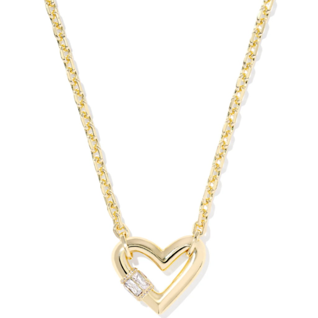 Emery Heart PEndant Necklace Gold Metal white Crystal