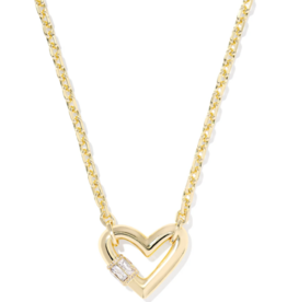 Emery Heart Pendant Necklace Gold Metal White Crystal