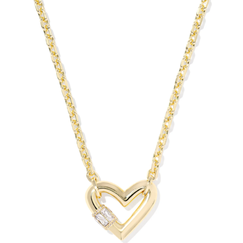 Emery Heart Pendant Necklace Gold Metal White Crystal