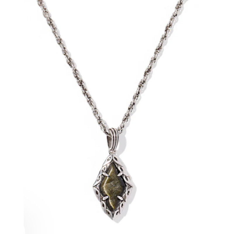 Adeline Short Pendant Necklace Vintage Silver Golden Obsidian