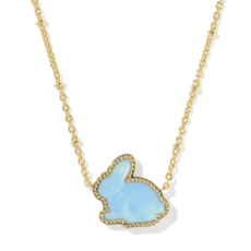 Bunny Short Pendant Necklace Gold Matte Light Blue DCHR