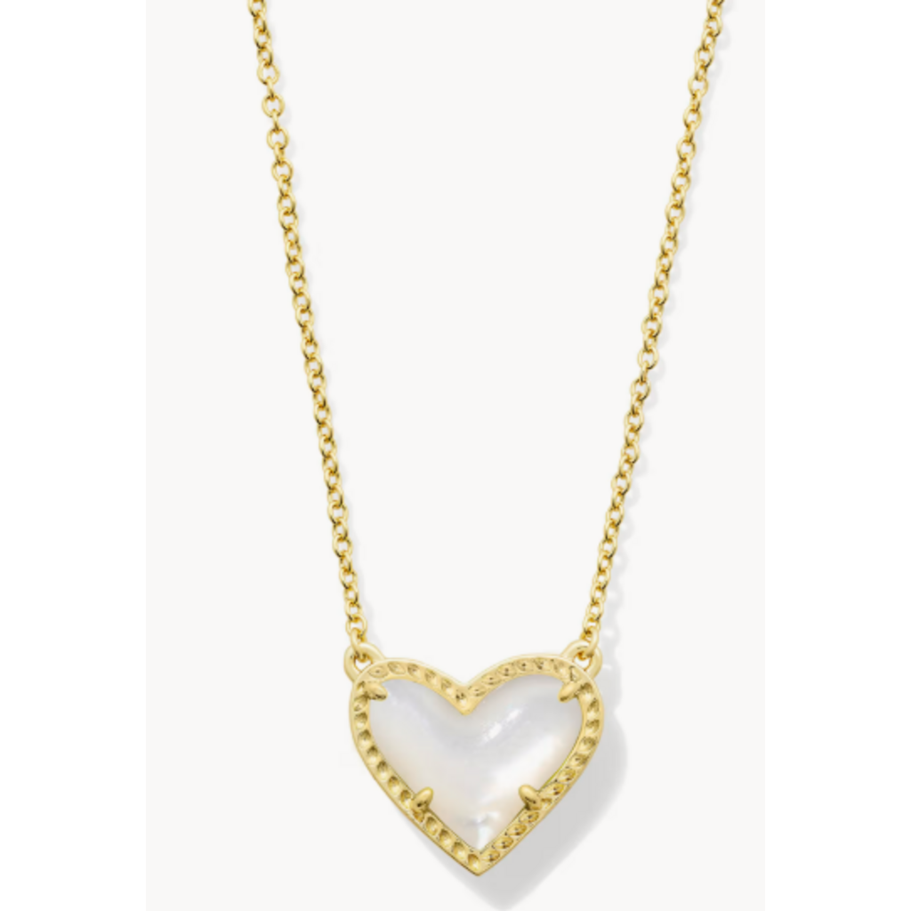 Ari Heart Statement Pendant Necklace Gold Ivory MOP