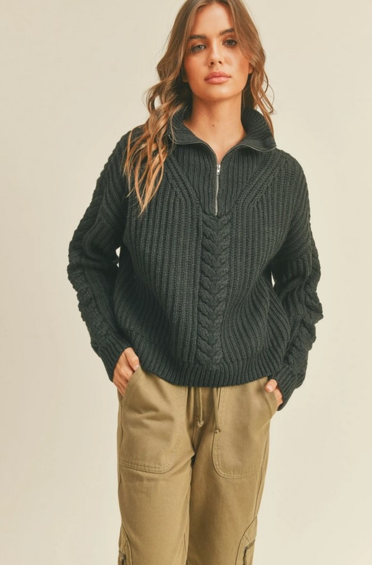 Half Zip Sweater Vintage Black - Rags 