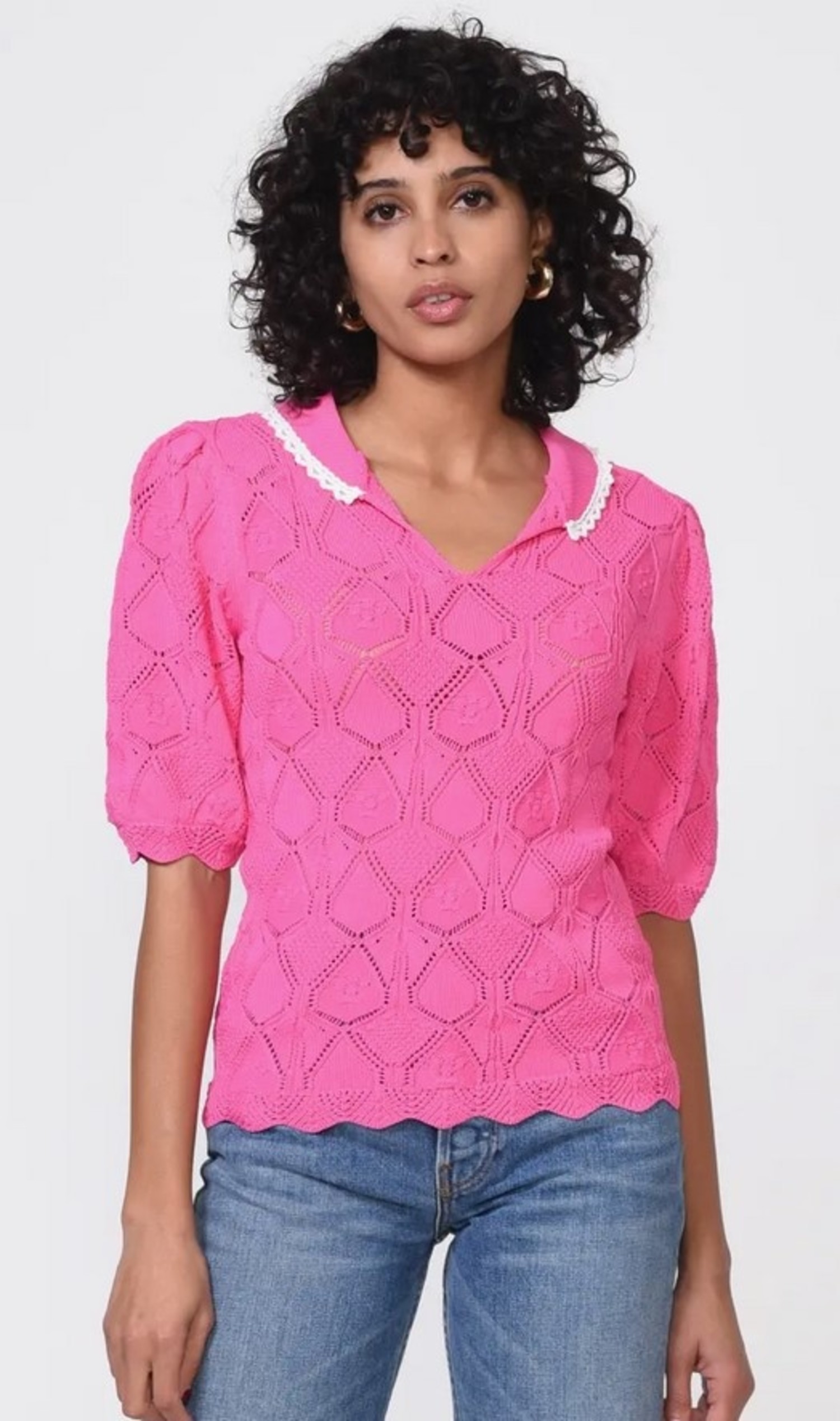 Delia Pointelle Knit Top Fuchsia - Rags and Riches Lifestyle Boutique