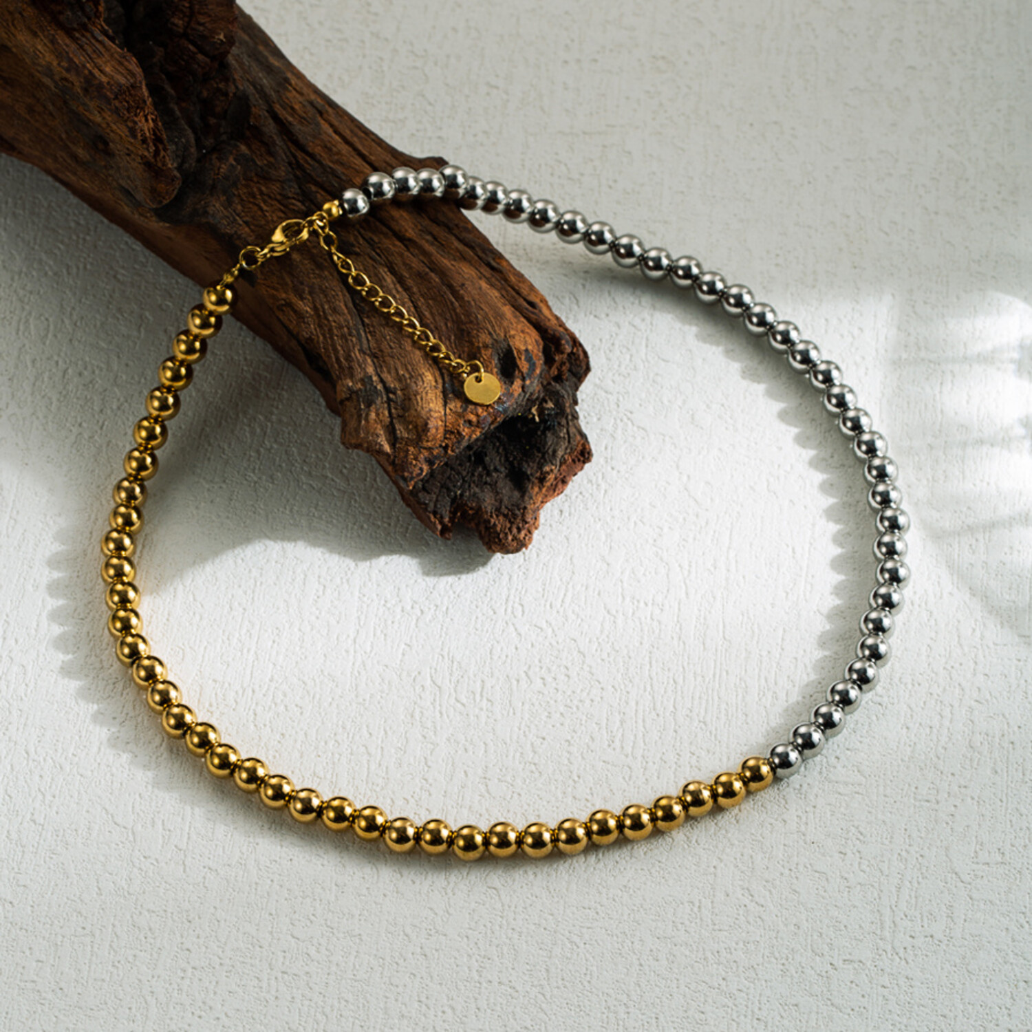 Amazonite Semi-Precious Balance Bead Necklace in 18K Gold Plating - MYKA