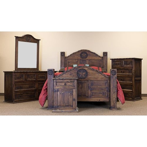 LMT Rustic King Mansion Bed W/Rope&Star Medio Finish LMT Rustic King Mansion Bed W/Rope&Star Medio Finish