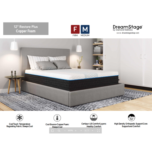 Diamond Mattress Restore Plus Copper Foam 12" Medium Diamond Mattress Restore Plus Copper Foam 12" Medium