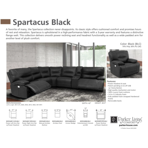 Parker House Spartacus Black 6PC Dual Power Sectional Parker House Spartacus Black 6PC Dual Power Sectional