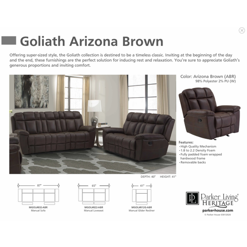 Parker House Goliath Arizona Manual Reclining Parker House Goliath Arizona Manual Reclining