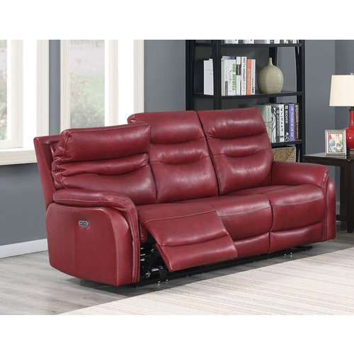 Steve Silver Co. Fortuna Wine Leather Dual-Power Reclining Sofa