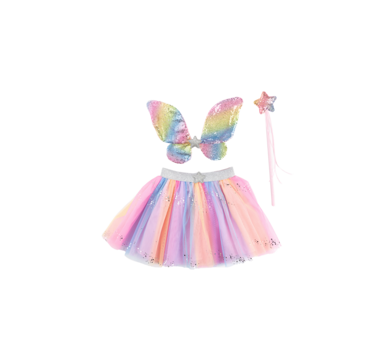 Rainbow Sequins Skirt w/Wings & Wand