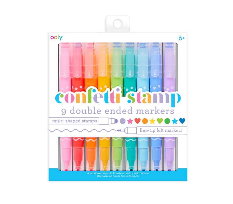 Confetti Stamp Double-Ended Markers - Set of 9