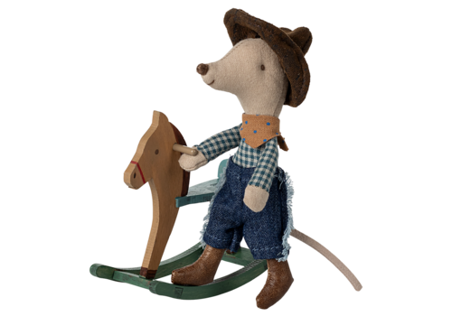 Maileg Cowboy Mouse on Rocking Horse