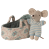 Maileg Baby mouse in carry cot: Blue