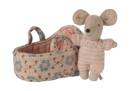 Maileg Baby mouse in carry cot: Rose