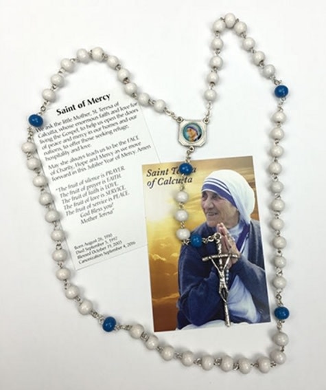 Saint Teresa of Calcutta White and Blue Rosary