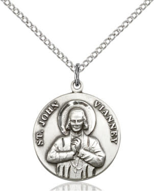 SS St. John Vianney Medal 2278 / SN 24" Curb Chain