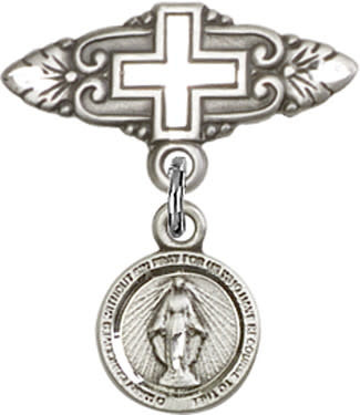 SS Miraculous Medal / SS Badge Pin with Cross 0731